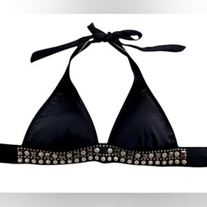 VENUS Black Studded Triangle Bikini Top, Size 32C/34B/36A